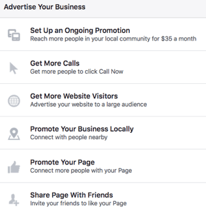 Facebooki lehe kasutamine annab teile juurdepääsu mitmesugustele reklaamivalikutele.