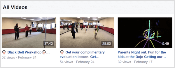 Näide Facebook Live'i videote pealkirjadest Facebooki lehel