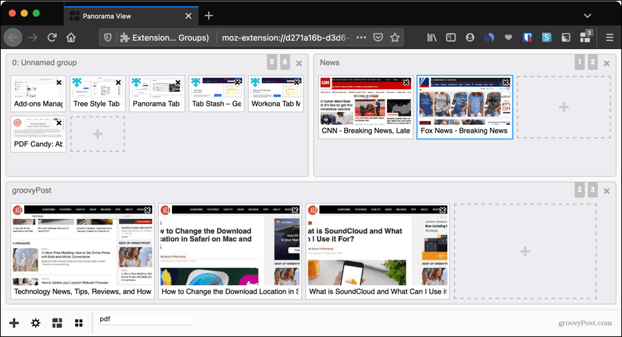 Panorama vahekaartide rühmad Firefoxi vahelehtede korrastamiseks
