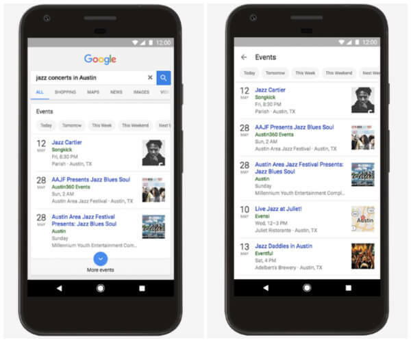 Google värskendas oma rakenduse ja mobiilse veebi kasutuskogemust, et aidata veebiotsijatel hõlpsasti leida läheduses toimuvaid asju kas praegu või tulevikus.