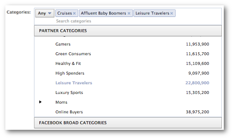valige facebooki partnerite kategooriad