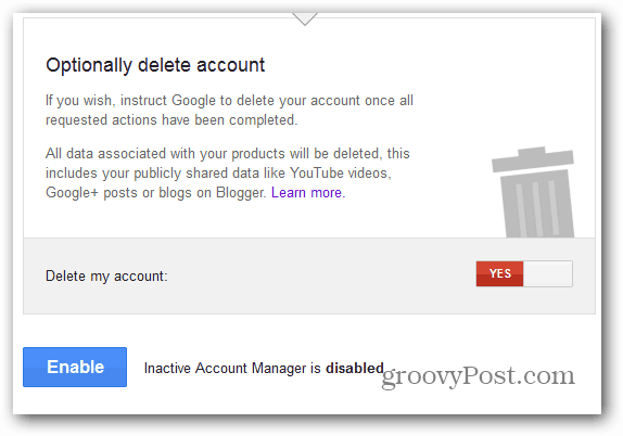 Google Inactive Account Manager lubab kustutamise