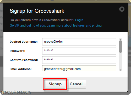 Groovesharki registreerumisprotsess