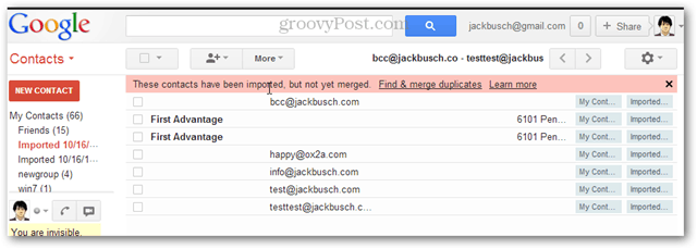 Kuidas importida palju kontakte korraga gmaili