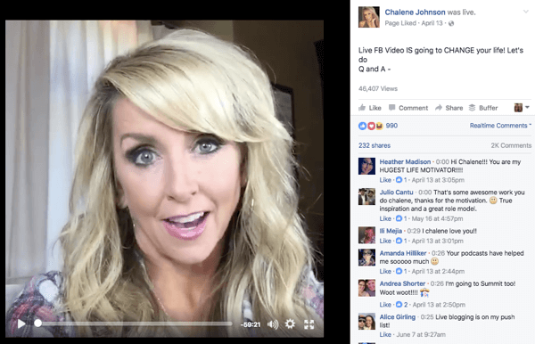 Facebooki otsevideo Chalene Johnsonilt.