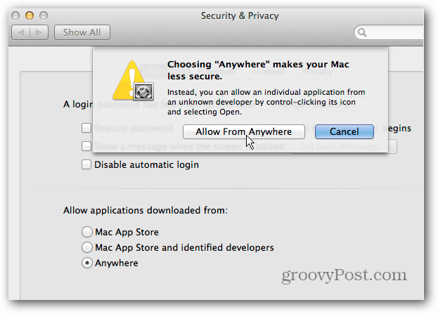 Lülitage OS X Mountain Lion Gatekeeper Security välja
