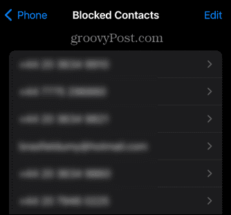iPhone'i blokeeritud kontaktide loend