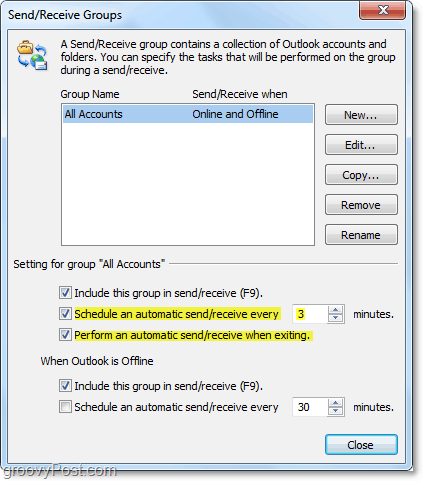 redigeerige rakenduses Outlook 2010 automaatse saatmise ja vastuvõtmise aega