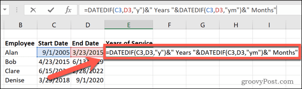 Exceli kuupäev, kui aastad ja kuud on täidetud