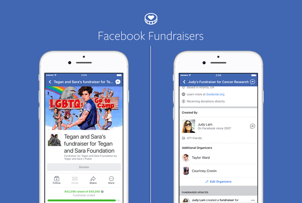 Kaubamärkide ja avaliku elu tegelaste Facebooki lehed saavad nüüd kasutada Facebooki korjandusi mittetulunduslikel eesmärkidel raha kogumiseks ja mittetulundusühingud saavad seda teha ka omaenda lehtedel.