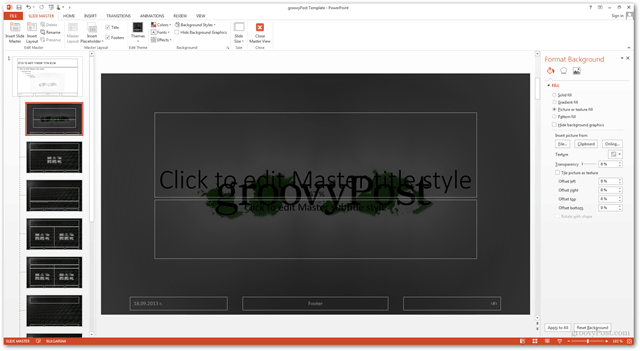 Office 2013 malli loomine Kohandatud kujunduse POTX-i kohandamine slaidide slaidide jaoks - juhendamine, kuidas tausta luua