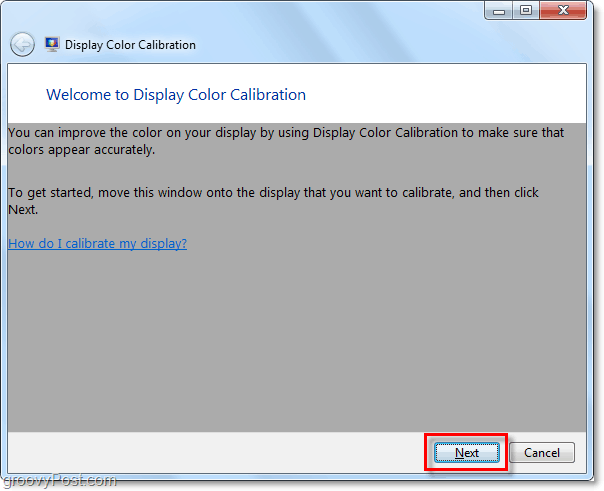 Windows 7 kuvab värvide kalibreerimise tervitusakna