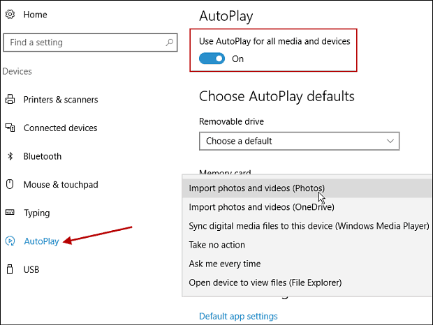 Valige AutoPlay Defaults