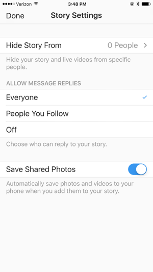 Enne otseülekannet kontrollige oma Instagrami loo seadeid.