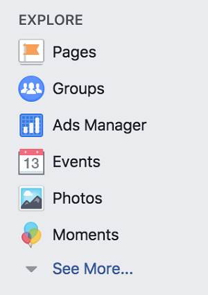 Juurdepääs Facebooki gruppidele leiate oma Facebooki isikliku profiili jaotisest Avastage.