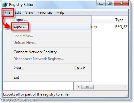 Windows 7 ja Vista registri eksport