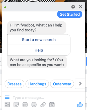 See Facebook Messengeri vestlusbott aitab klientidel leida riideid, mida osta.