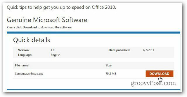 Lisateave Office 2010 ekraanisäästja kasutamise kohta