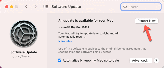 Süsteemivärskenduse alustamiseks taaskäivitage Mac