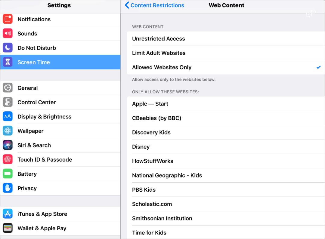 iOS 12 ekraaniaja sisu piirangud