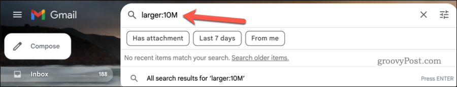 Suurema käivitamine: otsige Gmaili otsinguribal