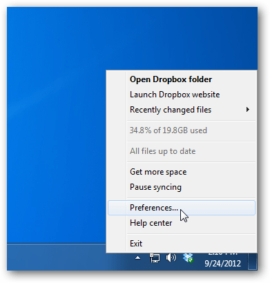 Dropboxi eelistused