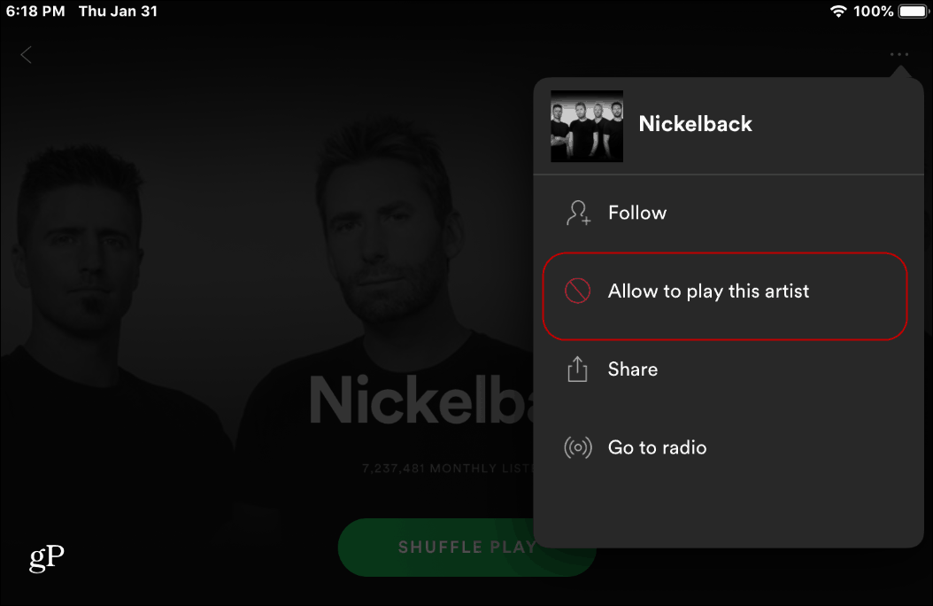 Kuidas blokeerida artistide mängimist Spotify-l