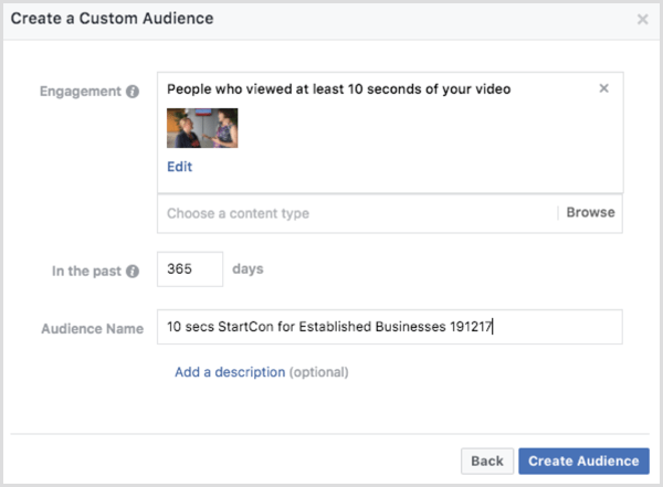 Facebooki video kaasamise kohandatud vaatajaskond