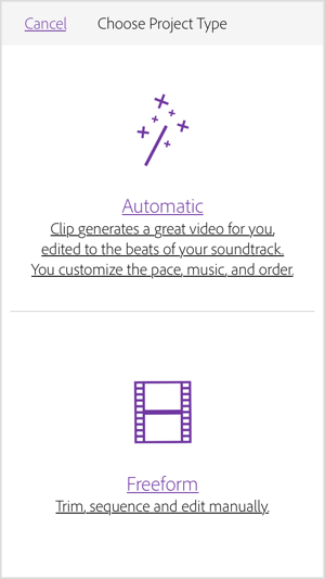 Valige Automaatne, et lasta Adobe Premiere Clipil teile video luua.