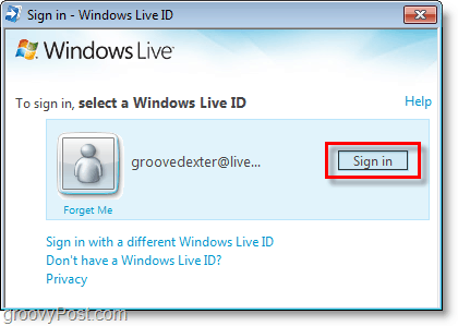 logige bing-ribale sisse oma Windows Live ID abil