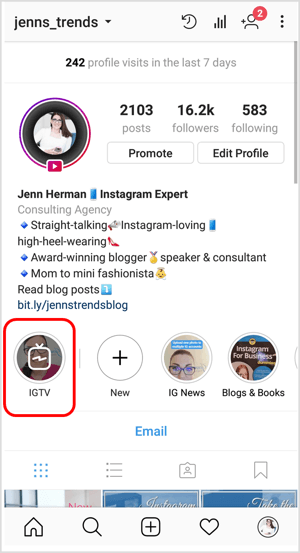 IGTV ikoon Instagrami profiilis