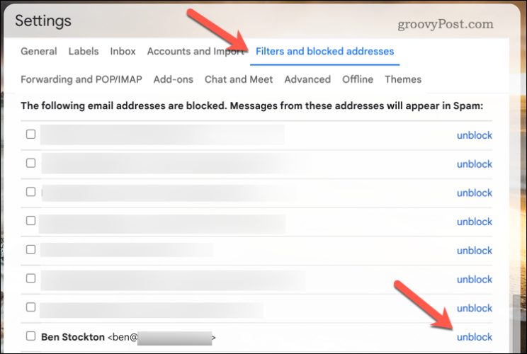 Deblokeerige kasutaja Gmailis