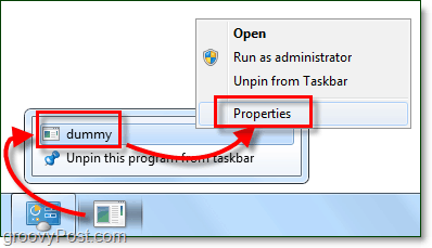 kohandage tegumiriba otsetee atribuute Windows 7