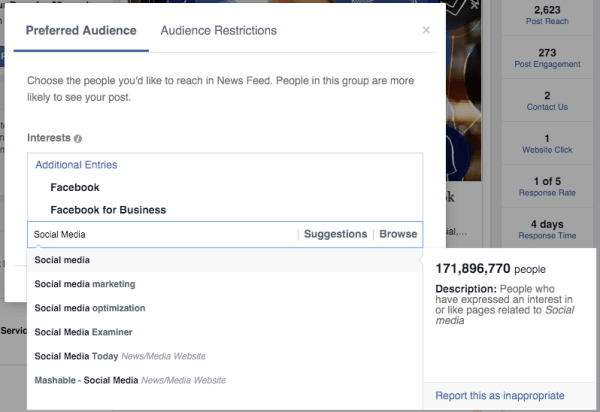 Facebooki vaatajaskonna optimeerimine eelistas vaatajaskonna huve