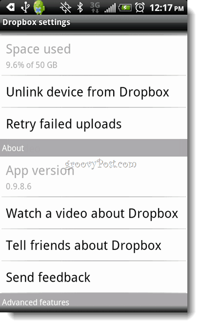 Android Dropboxi desinstalli