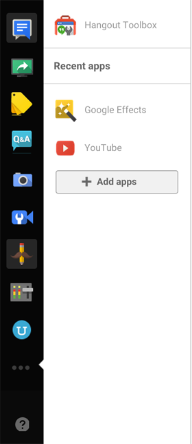 google + hangoutsi vasakpoolne juhtpaneeli pilt