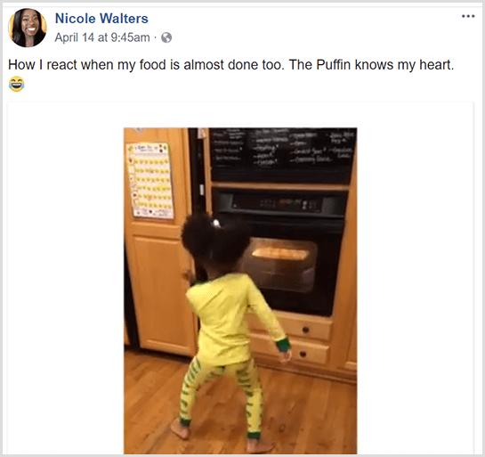 Nicole Walters postitas Facebooki video oma noorest tütrest pidžaamas ahju ees tantsimas, kui ta ootab, kuni tema toiduvalmistamine lõpeb.