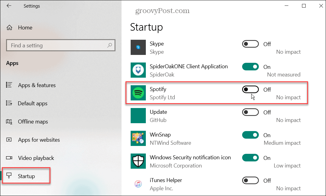 Peatage Spotify käivitus Windows 10