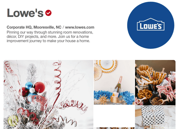 Lowe's on eeskujulik Pinteresti esitlus, mis sisaldab nii reklaam- kui ka kasulikku materjali.