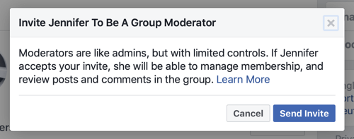 Kuidas oma Facebooki grupi kogukonda paremaks muuta, näide Facebooki sõnumist, kui liige valitakse grupi moderaatoriks