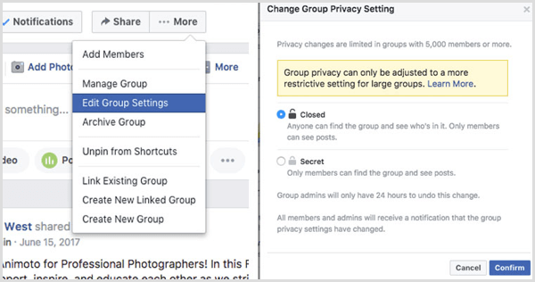 Facebooki grupi privaatsusseadete muutmine