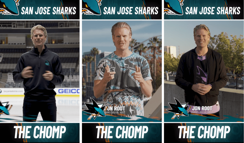 kolm Instagrami lugude postitust San Jose Sharki The Chomp segmendist