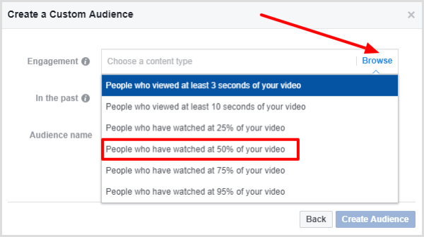 Valige inimesed, kes on vaadanud vähemalt 50% teie videost.