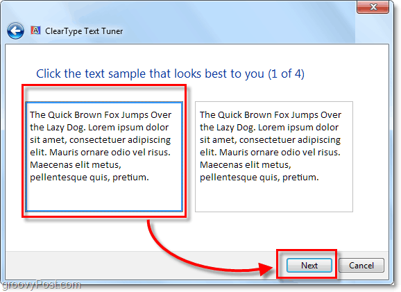 clearType'i kalibreerimise 1. samm Windows 7-s