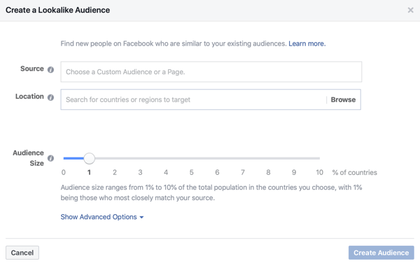Võimalus luua oma Facebooki reklaamide jaoks 1% välimusega vaatajaskond.