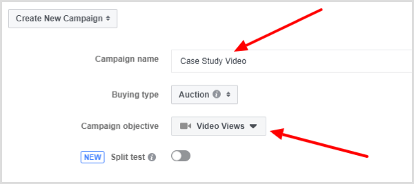 Valige oma Facebooki reklaamikampaania jaoks videovaatamise eesmärk.