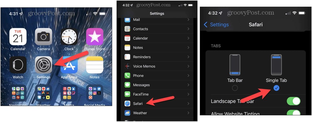 Liigutage Safari otsinguriba iOS 15 -s iPhone'is