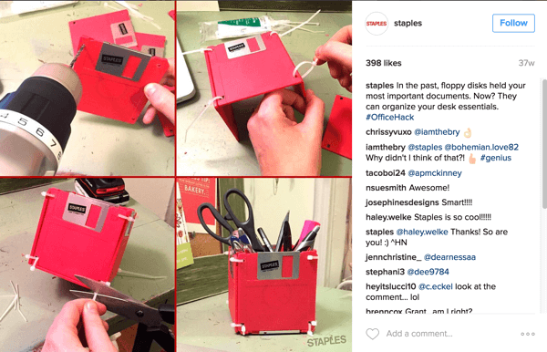 See Staplesi Instagrami fotokollaaž näitab nutikat viisi, kuidas disketid lauaarvutiks ümber kasutada.