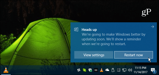 Windows 10 taaskäivituse teade