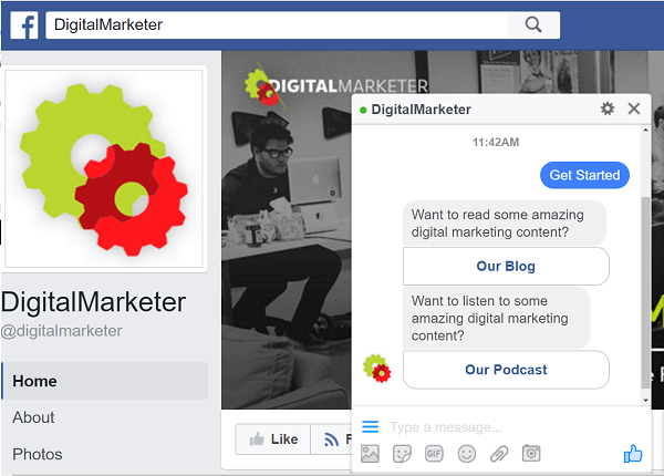 DigitalMarketer kasutab Facebook Messengeri kaudu suhtlemiseks ManyChati roboteid.